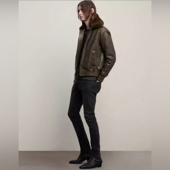 John Varvatos TommyLeather Bomber with Removable Shearling Collar Small - Picture 3 of 16